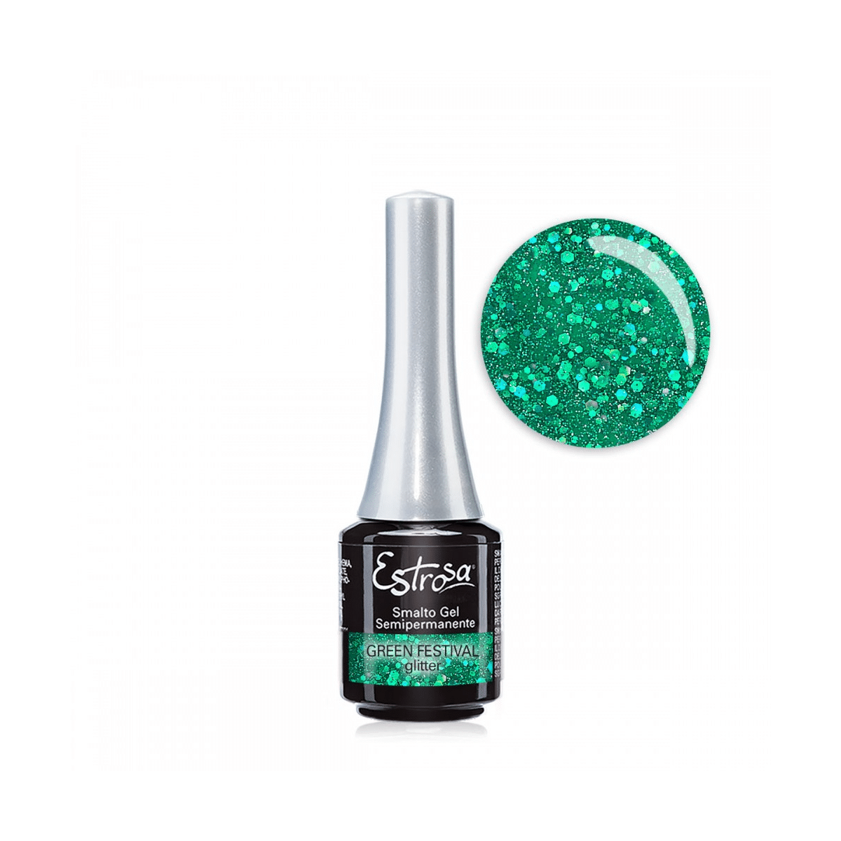 Estrosa - Smalto Gel Semipermanente 7920 Green Festival Glitter 7ml