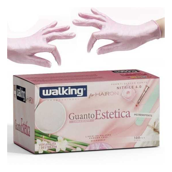 Walking Guanto Estetica Nitrile Rosa Misura Media Confezione da 100 pezzi